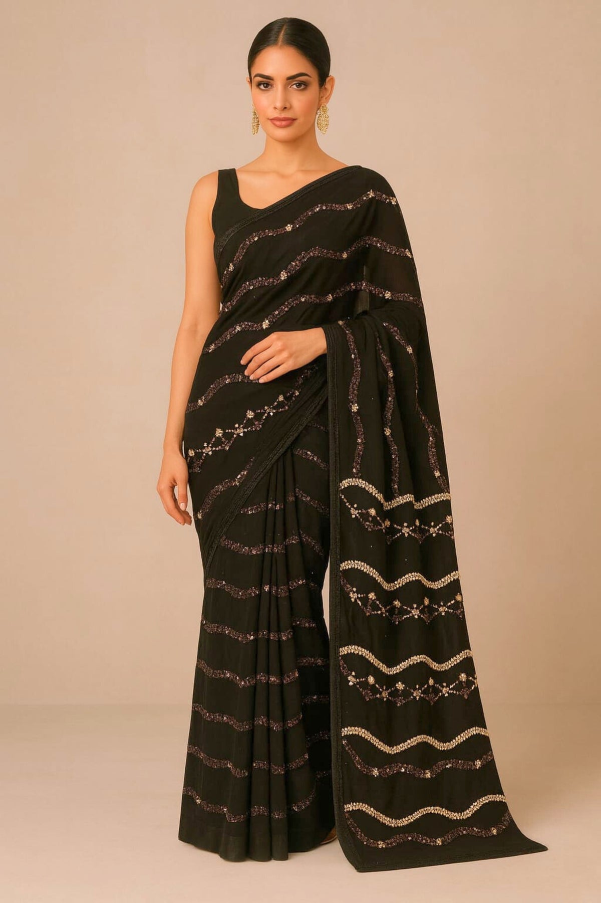 Classic Black Sequin Saree – Limited Edition