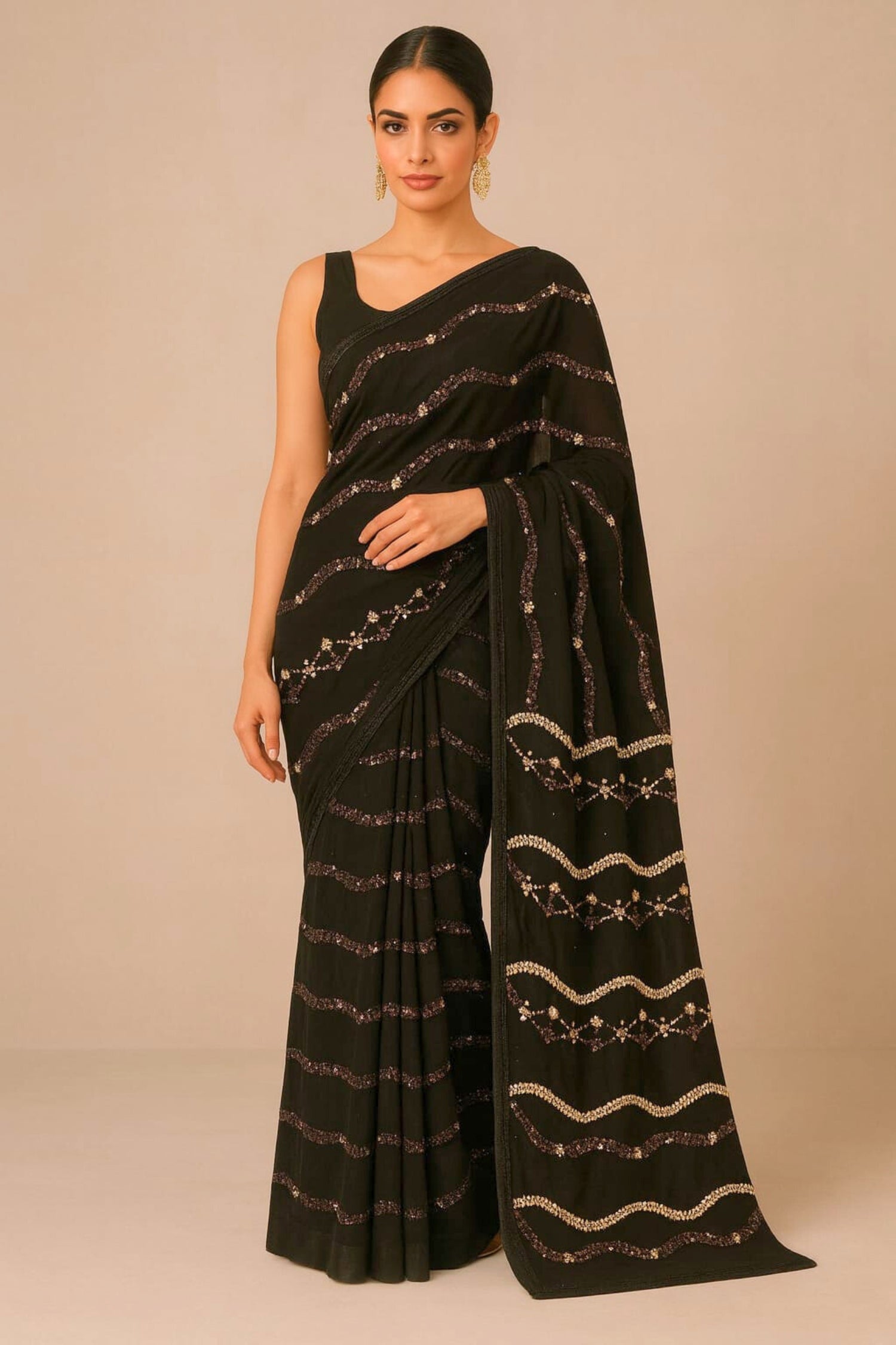 Classic Black Sequin Saree – Limited Edition