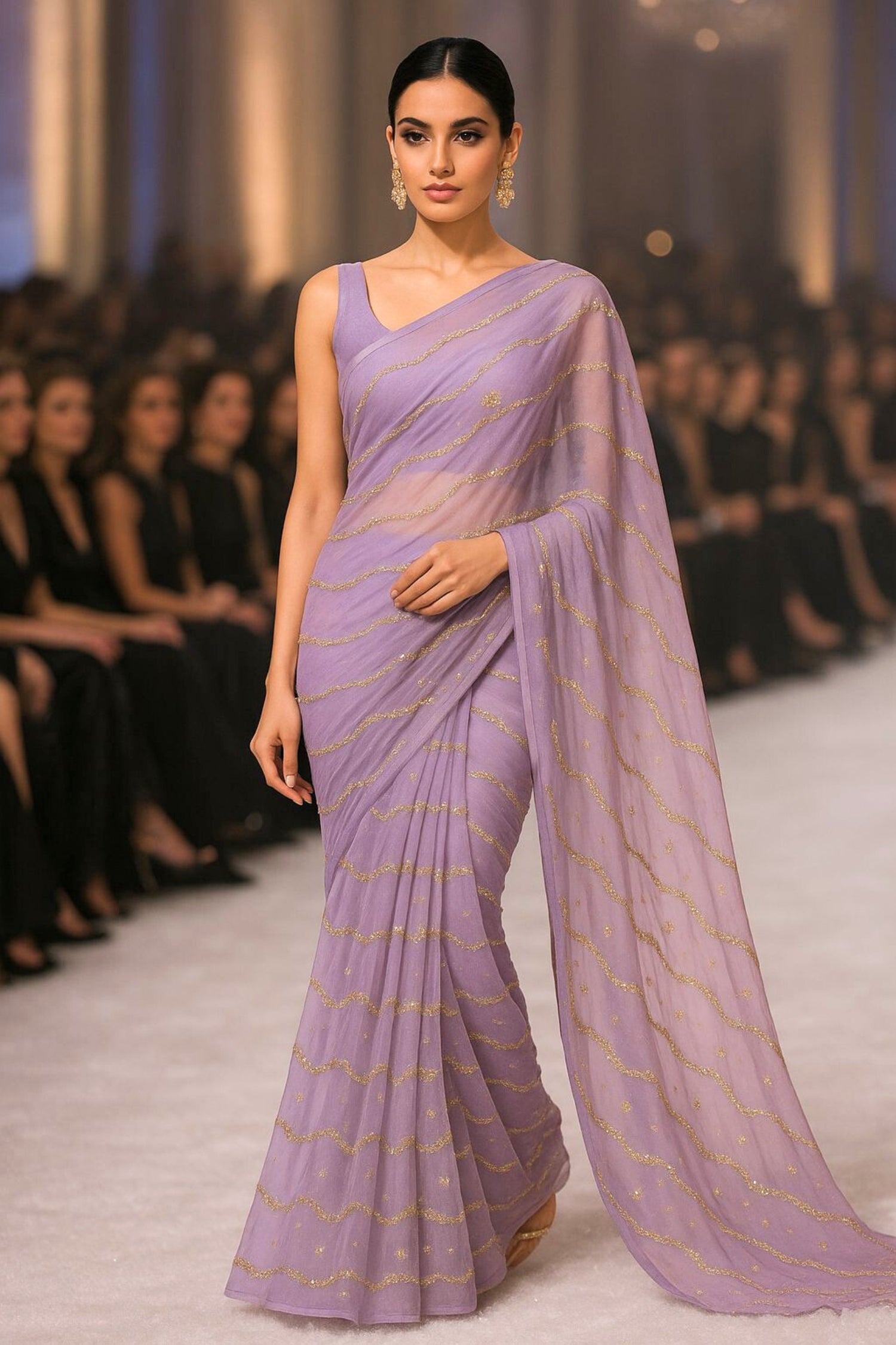 Graceful Lavender Purple Sequin Saree – Limited Edition