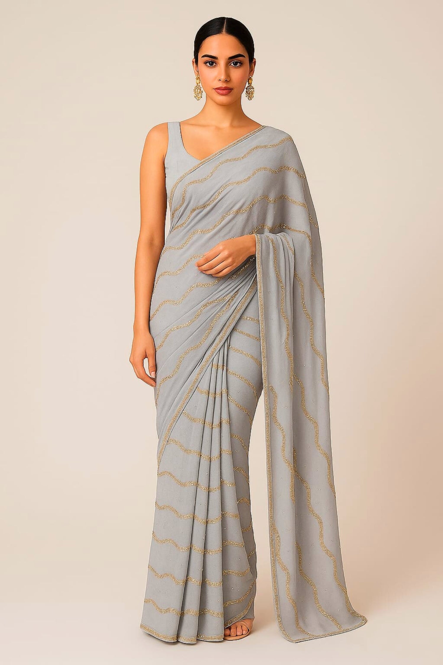 Elegant Grey Sequin Saree – Limited Edition