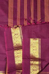 Rich Dark Maroon Cotton Saree with Gold Border