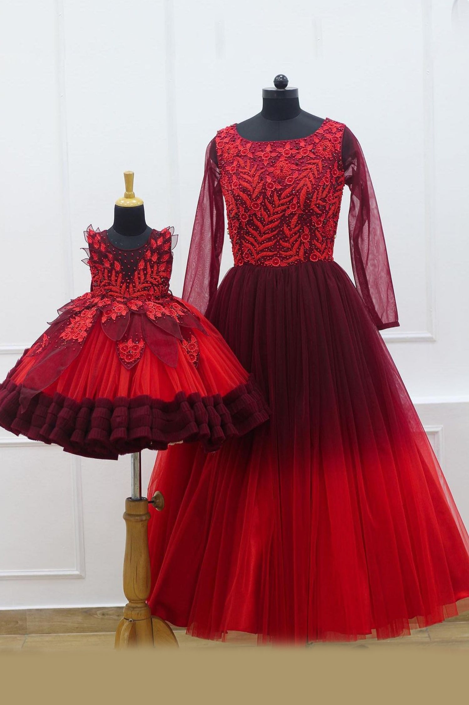 Eternal Elegance – Maroon Mom-Daughter Combo Gown