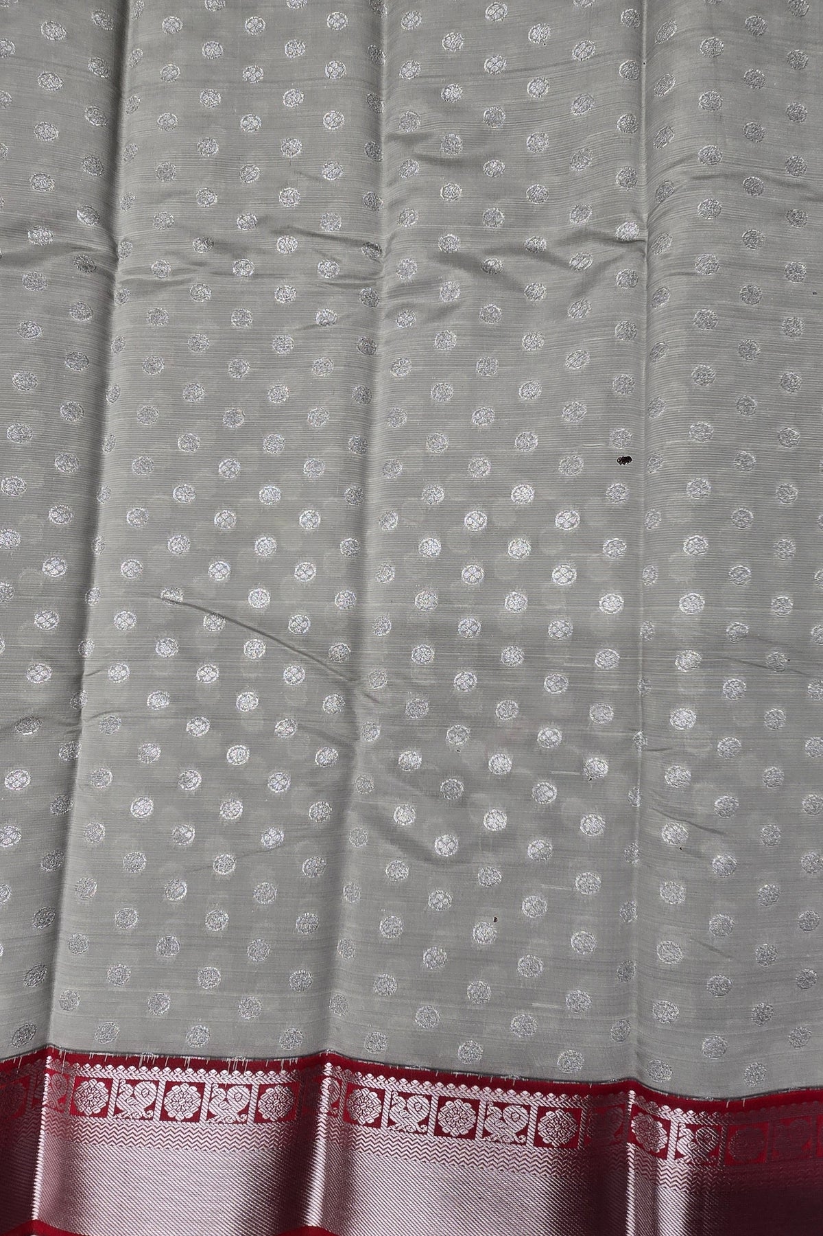 Elegant Grey Semi Silk Saree with Maroon Border