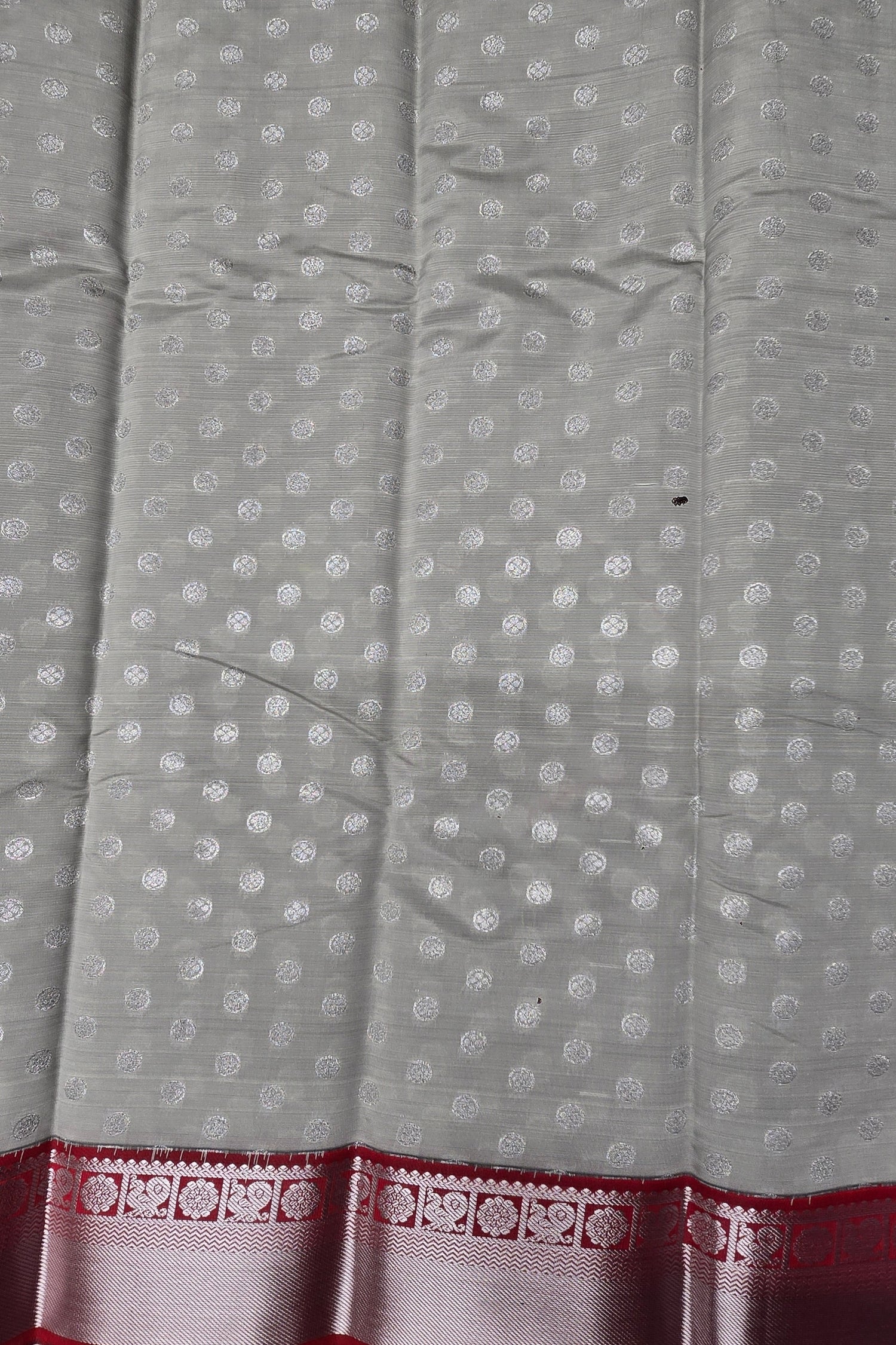 Elegant Grey Semi Silk Saree with Maroon Border