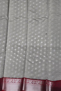 Elegant Grey Semi Silk Saree with Maroon Border