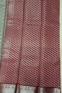 Elegant Grey Semi Silk Saree with Maroon Border