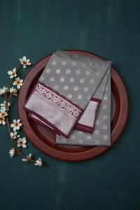 Elegant Grey Semi Silk Saree with Maroon Border