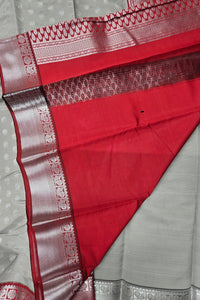 Elegant Grey Semi Silk Saree with Maroon Border