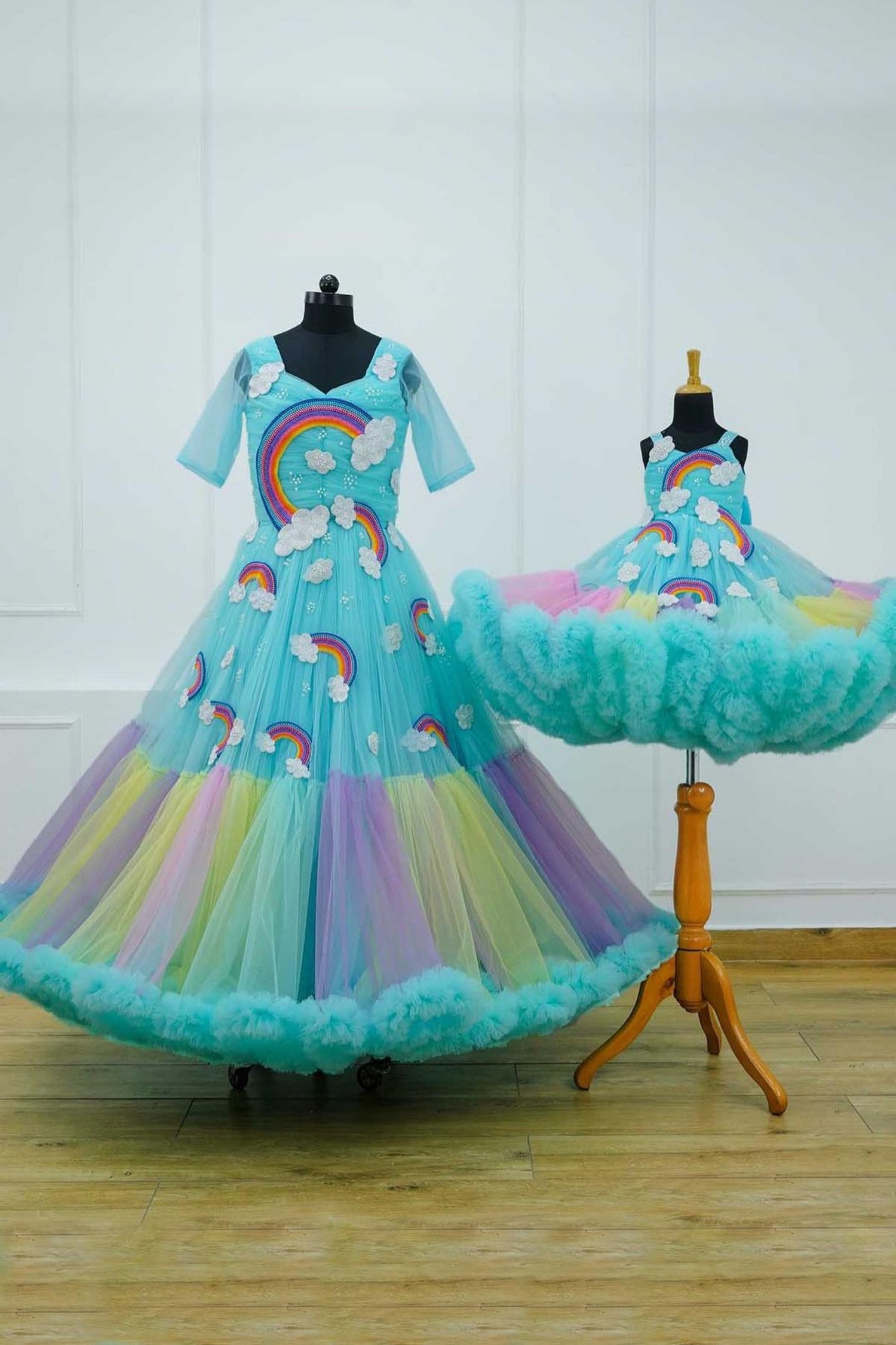 Multi-Color Mom–Daughter Gown Set with Coordinated Elegance