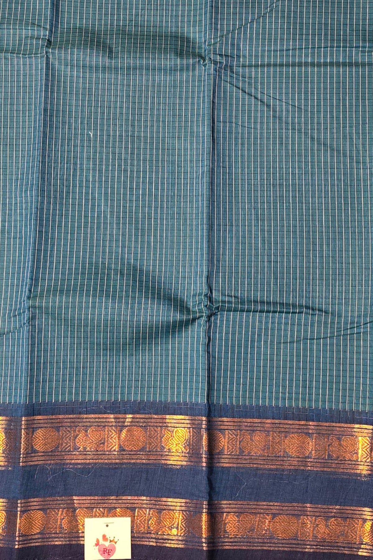 Classic Blue Checked Cotton Saree with Dark Blue Border