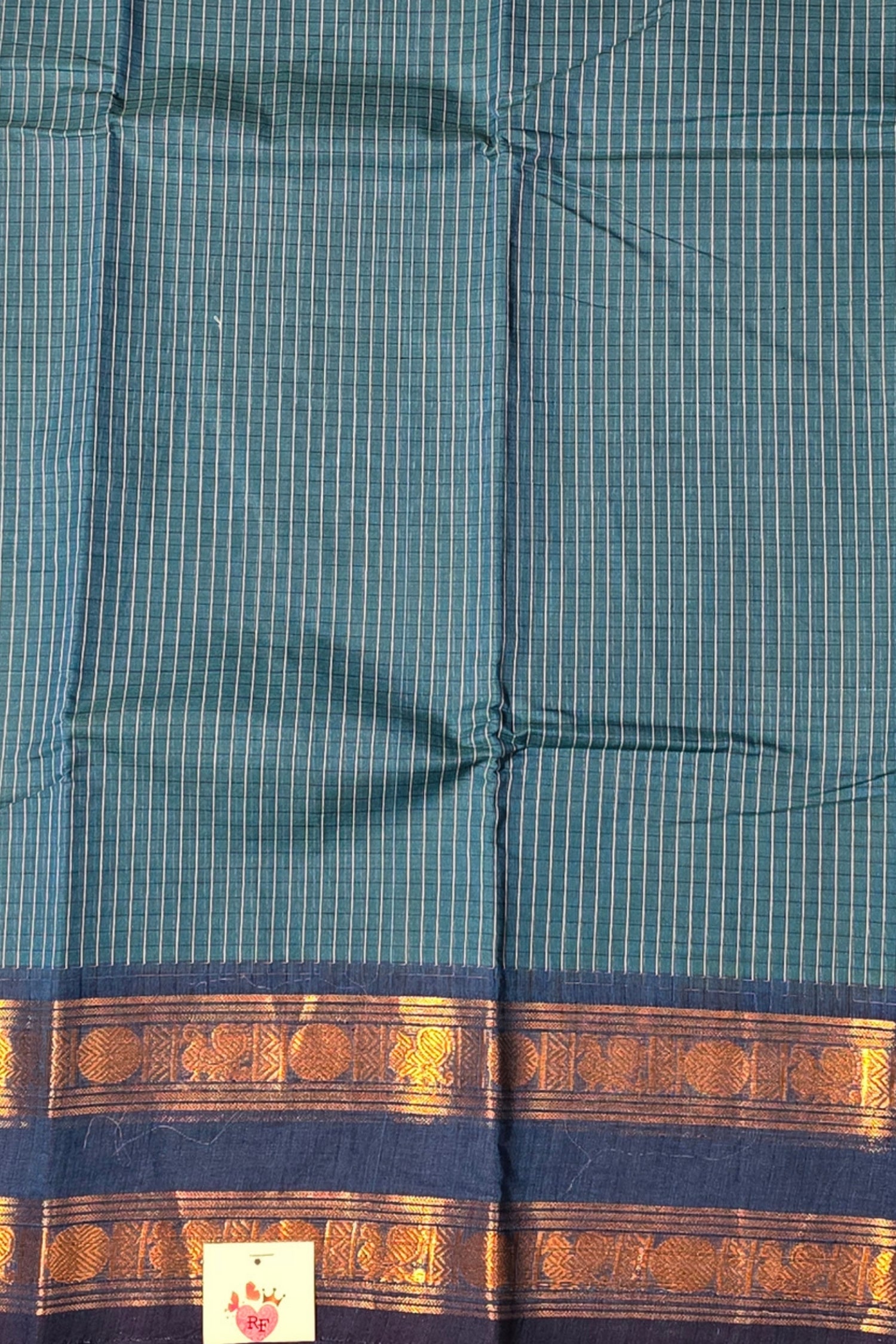 Classic Blue Checked Cotton Saree with Dark Blue Border