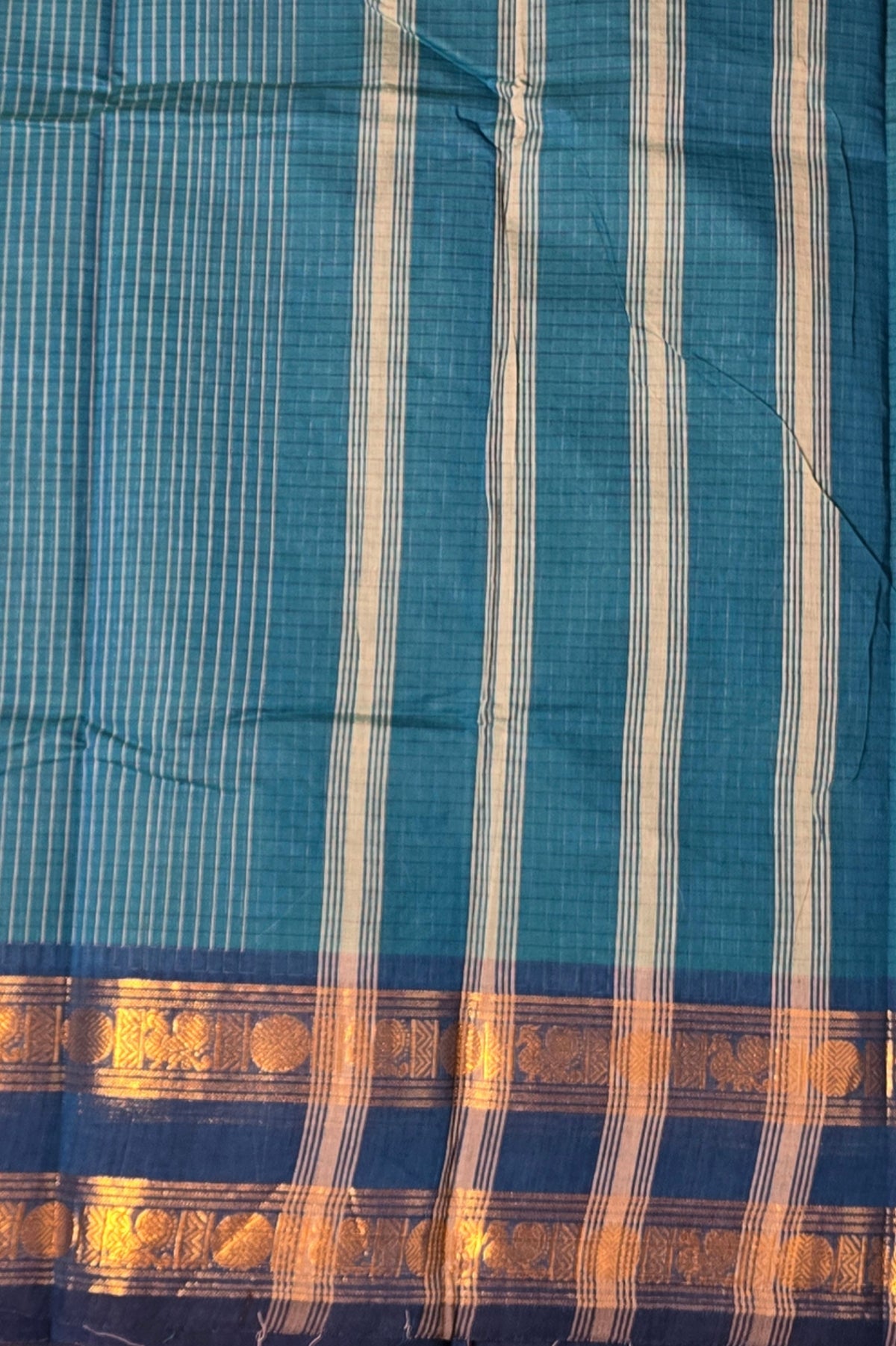 Classic Blue Checked Cotton Saree with Dark Blue Border