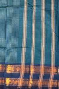 Classic Blue Checked Cotton Saree with Dark Blue Border