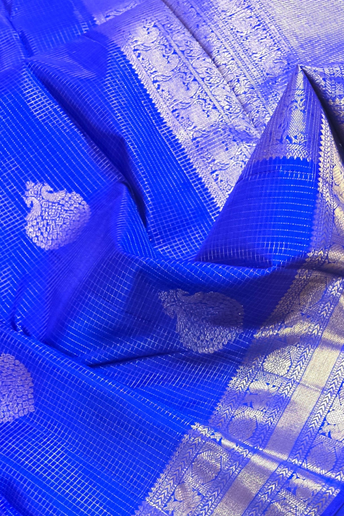 Royal Blue Kanchipuram Silk Saree with Rich Gold Border