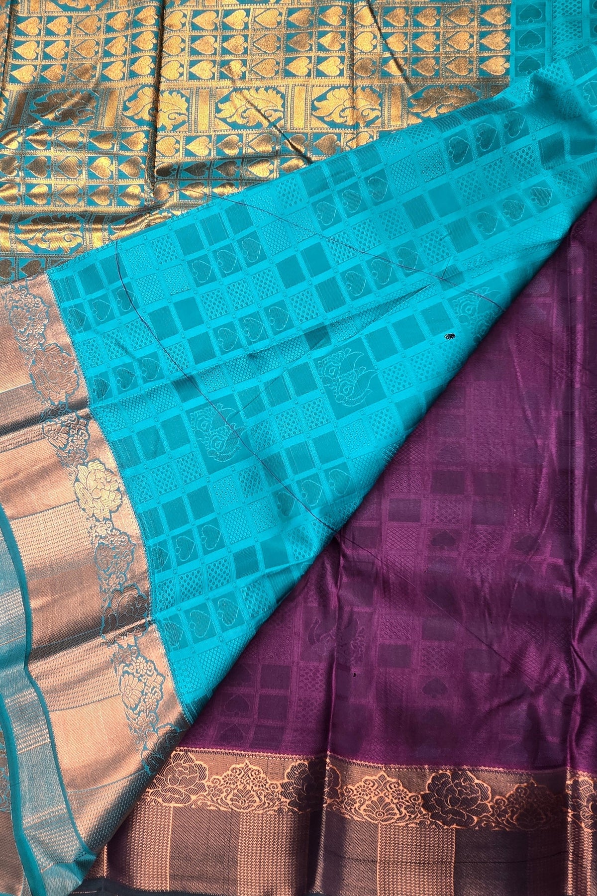 Regal Purple Semi Silk Saree with Sky Blue Pallu