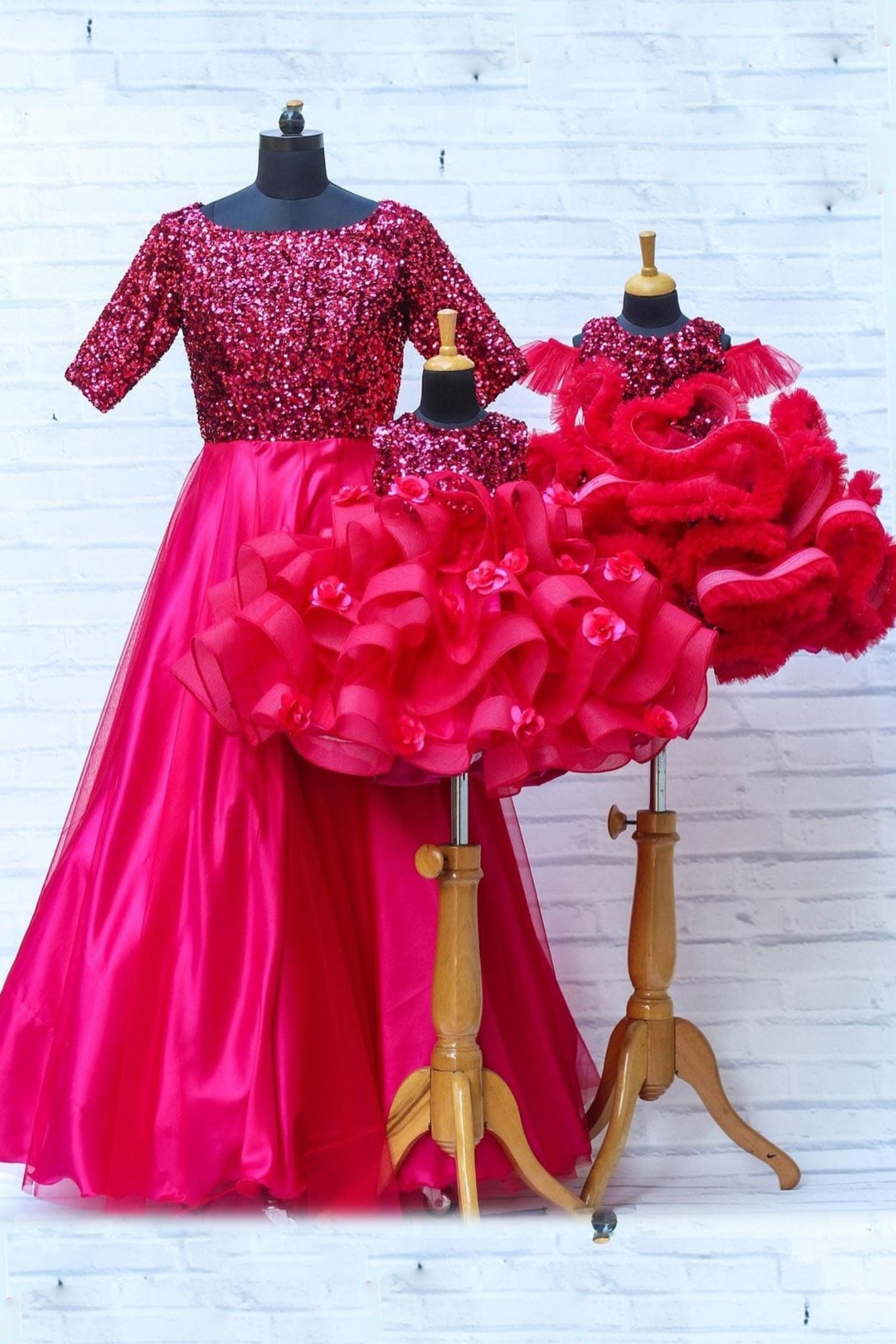 Radiant Red: Full Sequin Prill Mom–Daughter Gown Set