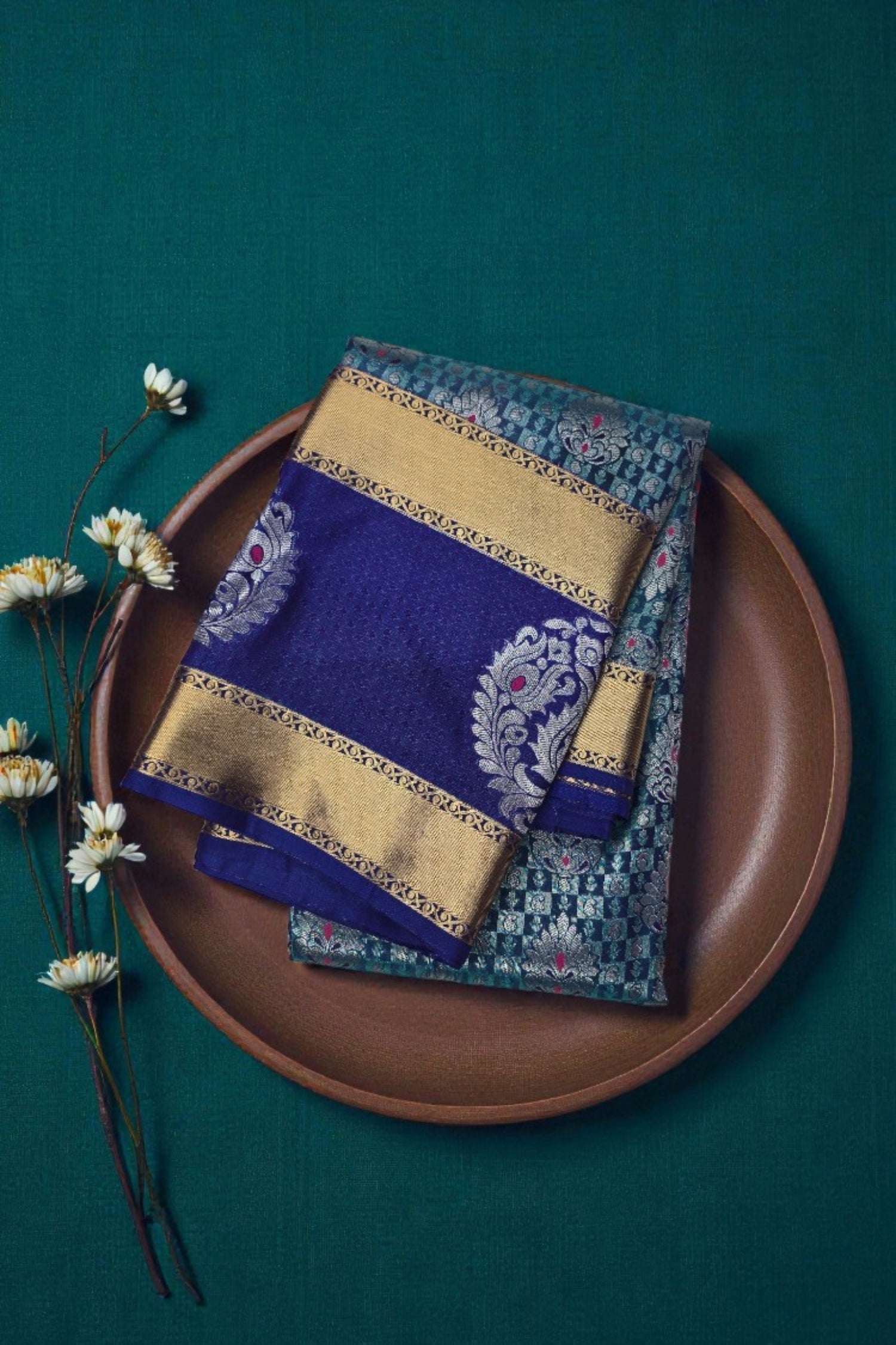 Charming Patrick Blue Semi Silk Saree with Full Floral Print