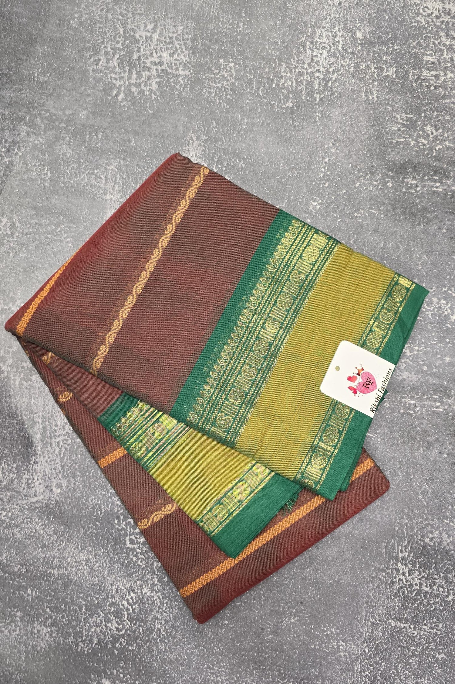 Classic Maroon Cotton Saree with Contrasting Green Border