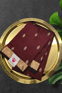 Maroon with Beige Color Semi Kanchi Silk Saree