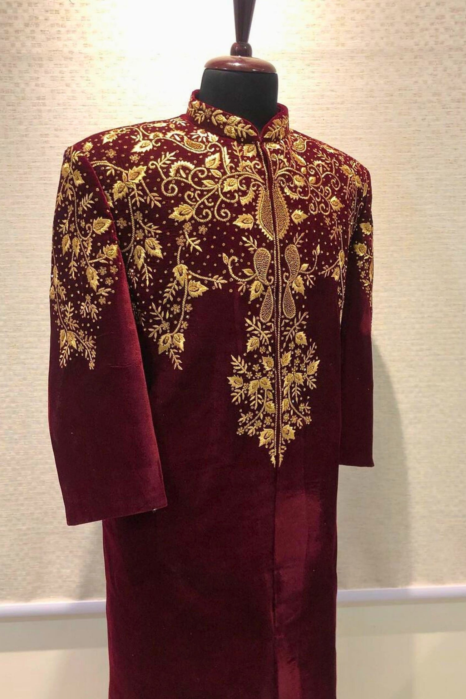 Maroon Worked Sherwani – Regal Grandeur for the Modern Groom