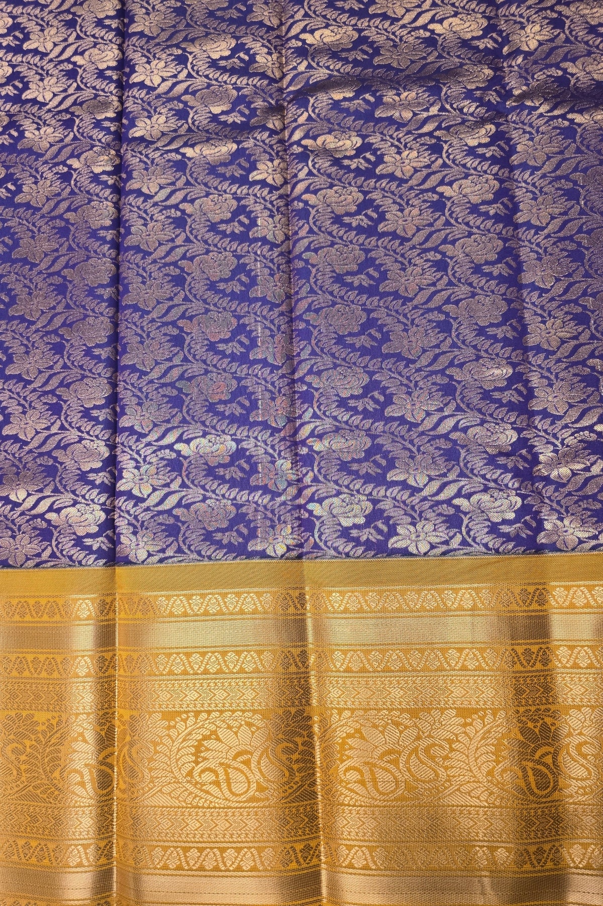 Majestic Blue Semi Silk Saree with Lustrous Gold Border