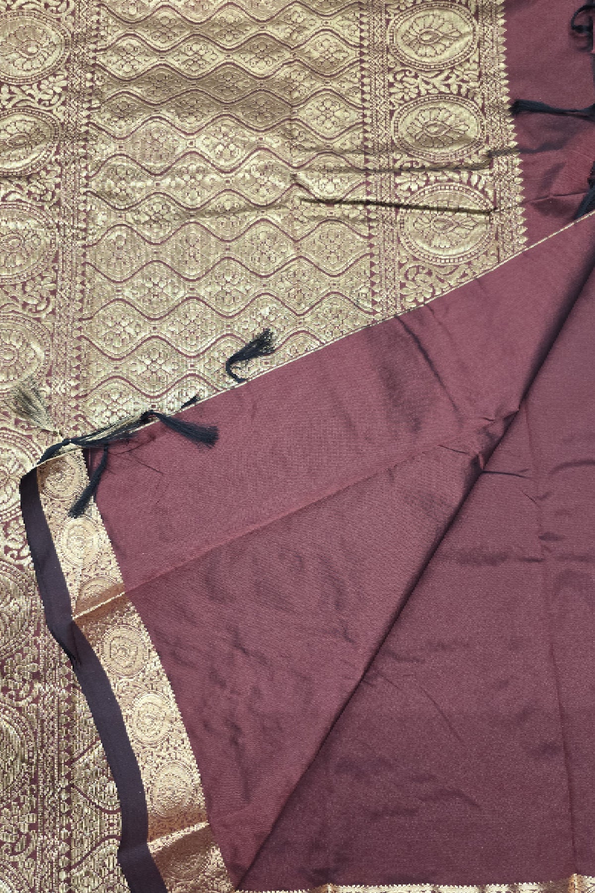 Maroon with Beige Color Semi Kanchi Silk Saree