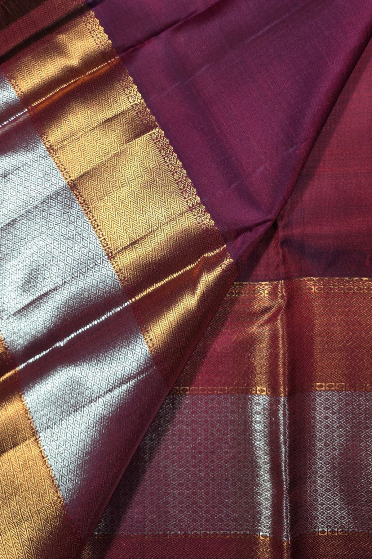 Rich Maroon Kanchipuram Silk Saree with Dual Color Border