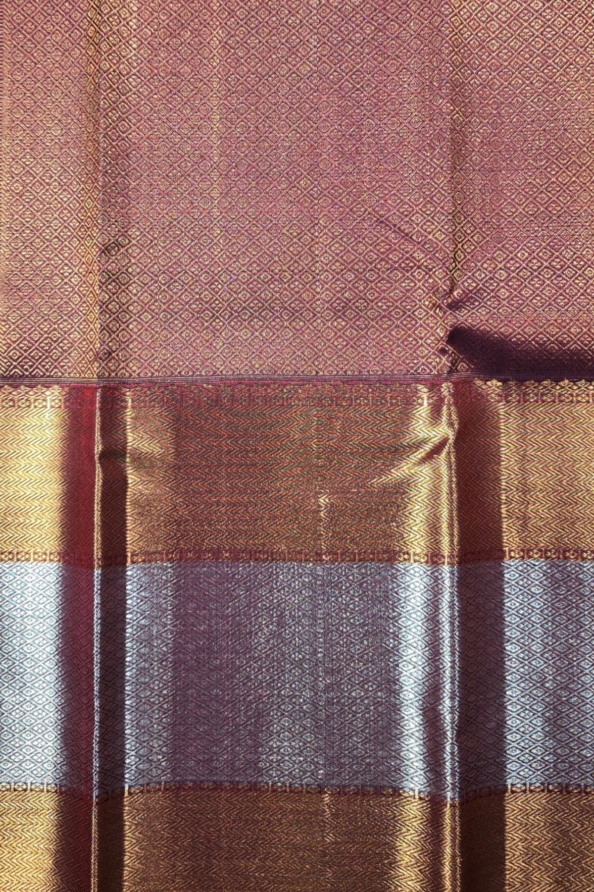 Rich Maroon Kanchipuram Silk Saree with Dual Color Border