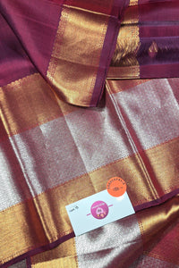 Rich Maroon Kanchipuram Silk Saree with Dual Color Border