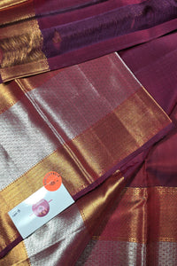 Rich Maroon Kanchipuram Silk Saree with Dual Color Border
