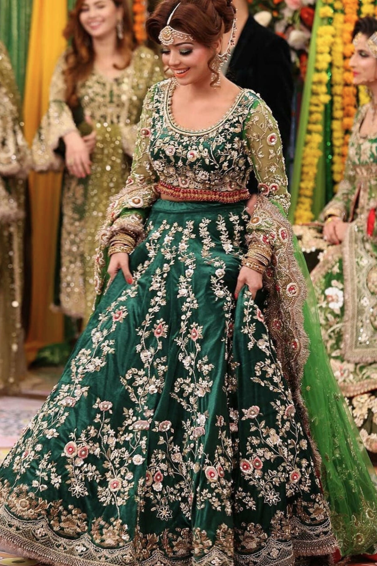 Dark Green Lehenga with Full Stone Work