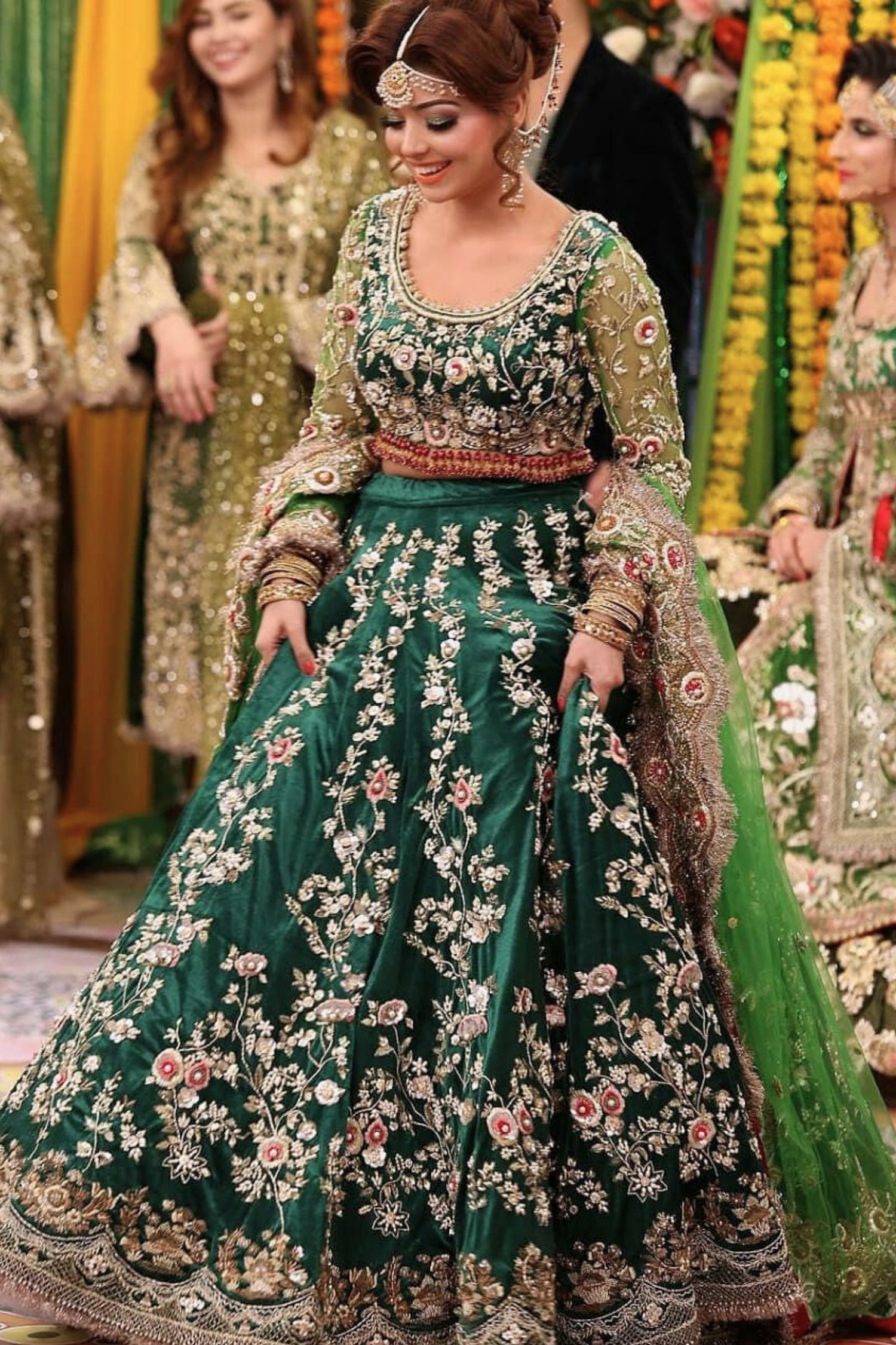 Dark Green Lehenga with Full Stone Work