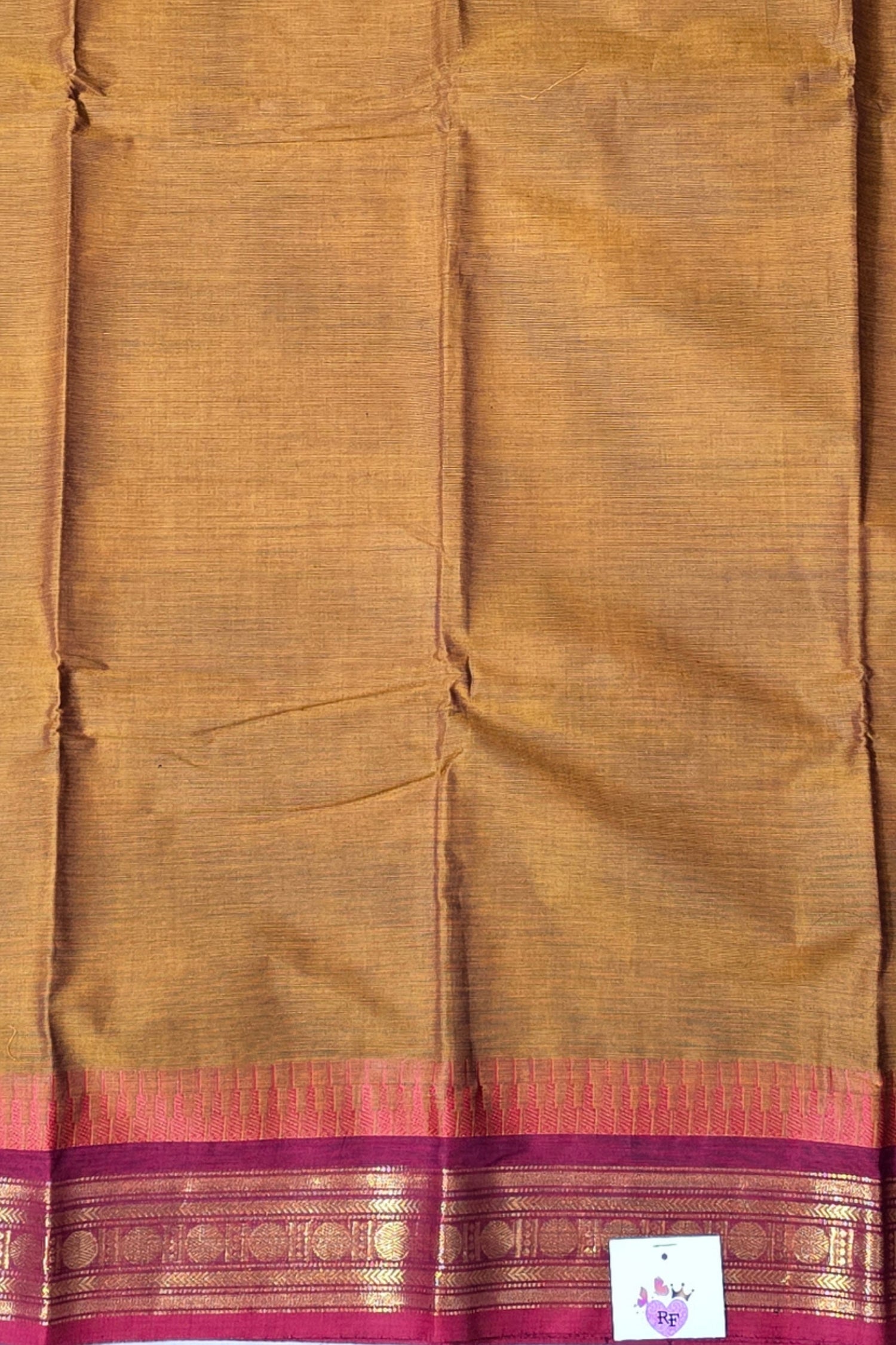 Elegant Golden Brown Cotton Saree with Maroon Border