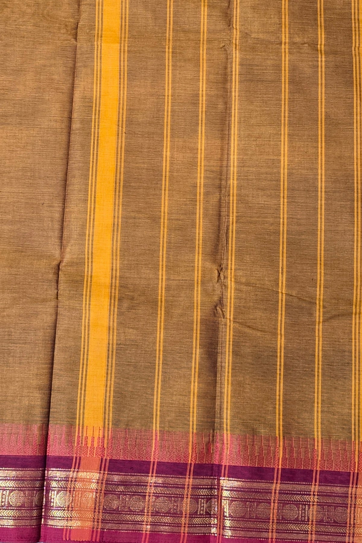 Elegant Golden Brown Cotton Saree with Maroon Border