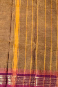 Elegant Golden Brown Cotton Saree with Maroon Border