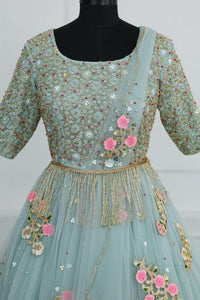 Serene Charm – Pastel Blue Mom-Daughter Gown