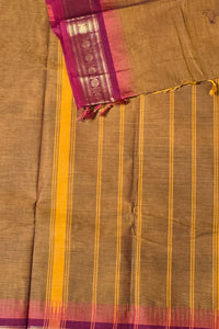 Elegant Golden Brown Cotton Saree with Maroon Border