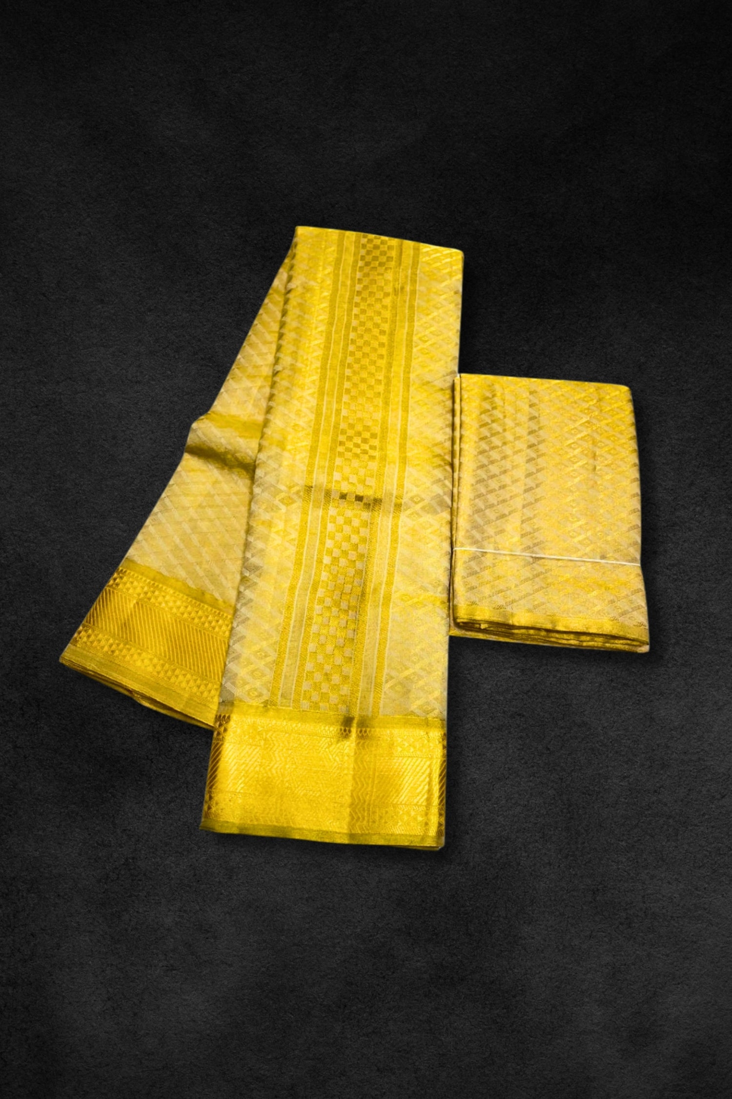 Traditional Golden Vesti with Handwoven Gold Zari Edge