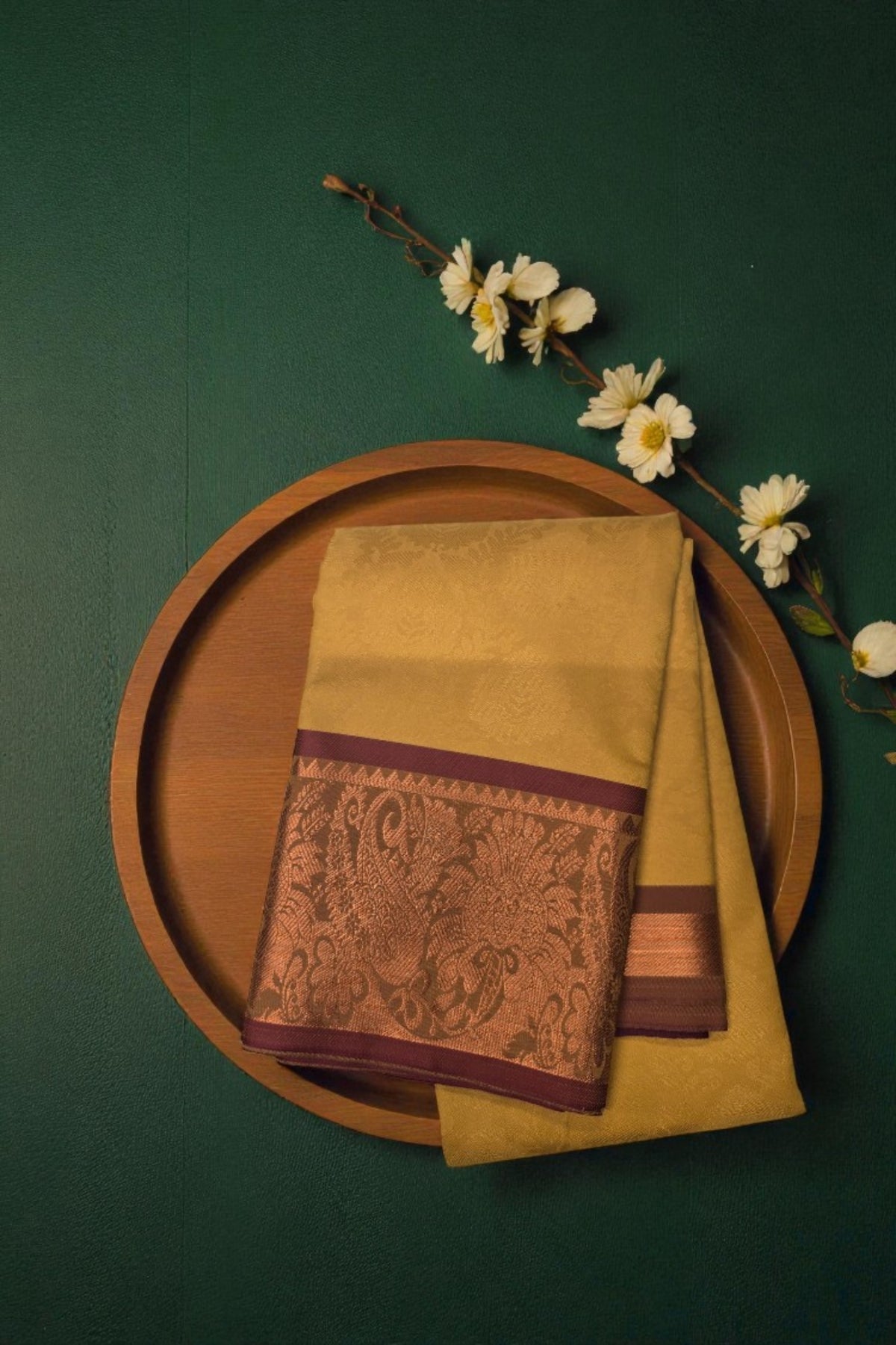 Yellow with Maroon Border Semi Silk Saree