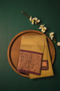 Yellow with Maroon Border Semi Silk Saree