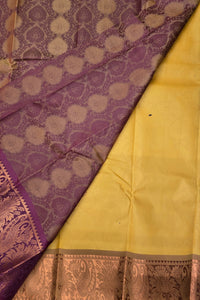 Yellow with Maroon Border Semi Silk Saree