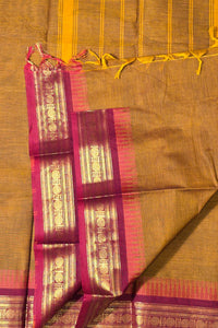 Elegant Golden Brown Cotton Saree with Maroon Border