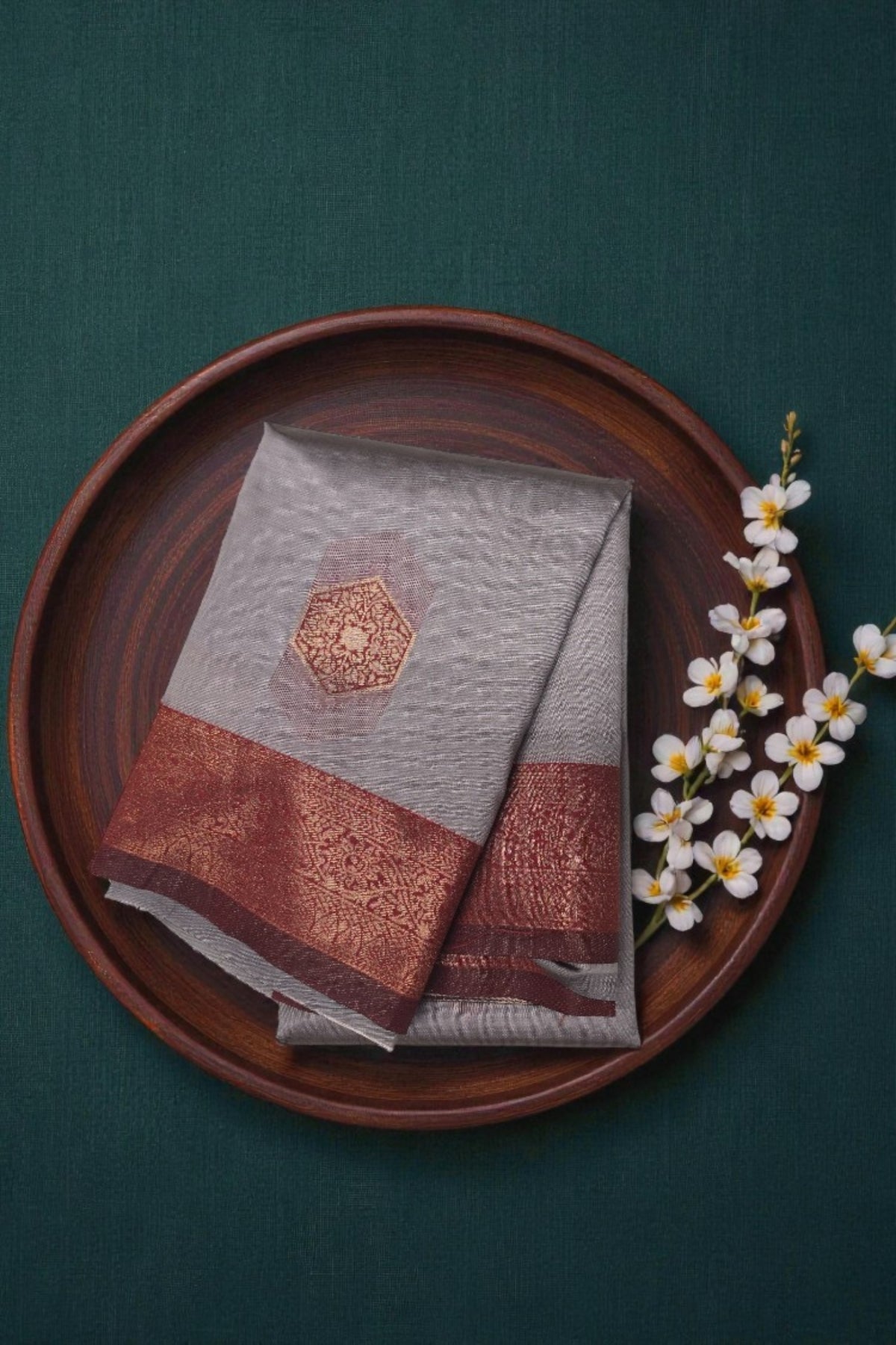 Tape Grey with Coffee Brown Border Semi Silk Saree