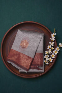 Tape Grey with Coffee Brown Border Semi Silk Saree