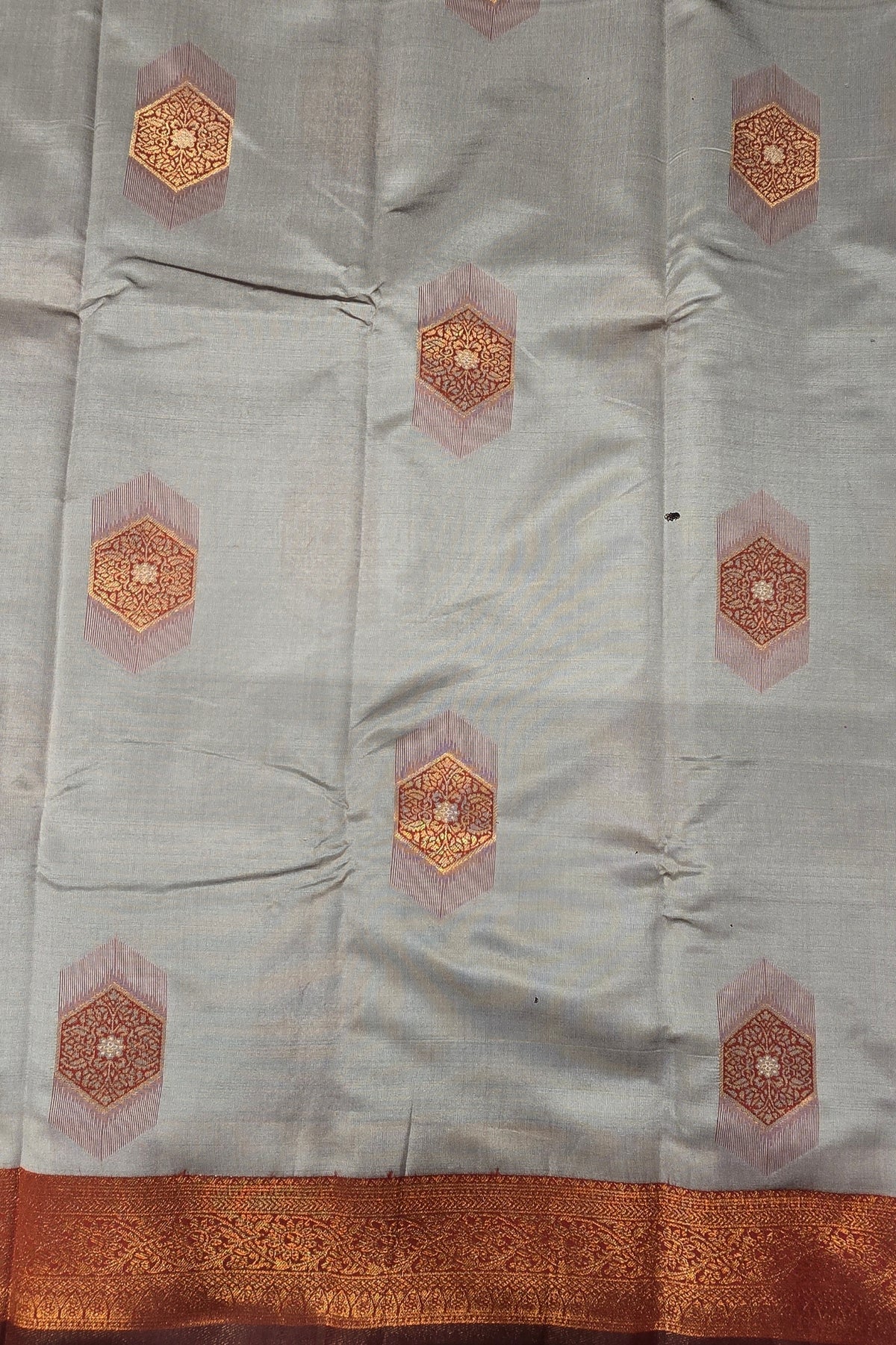 Tape Grey with Coffee Brown Border Semi Silk Saree