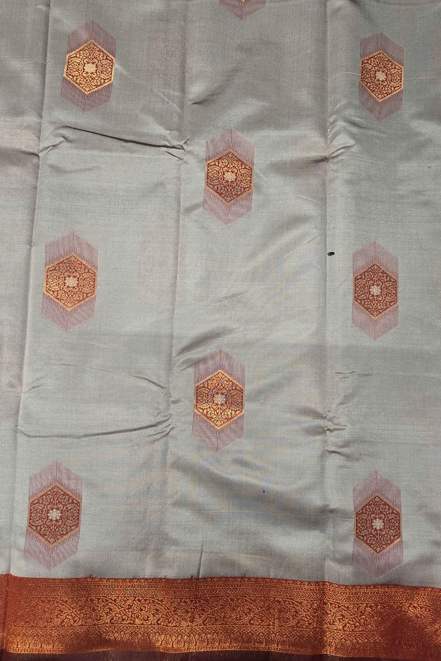 Tape Grey with Coffee Brown Border Semi Silk Saree