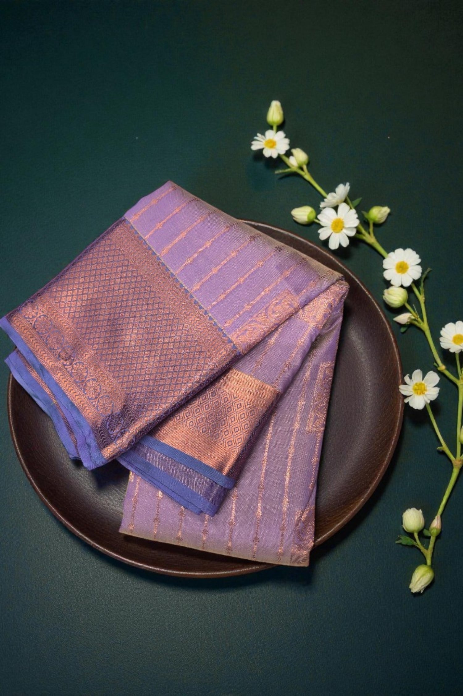 Purple with Apple Green Pallu Semi Silk Saree