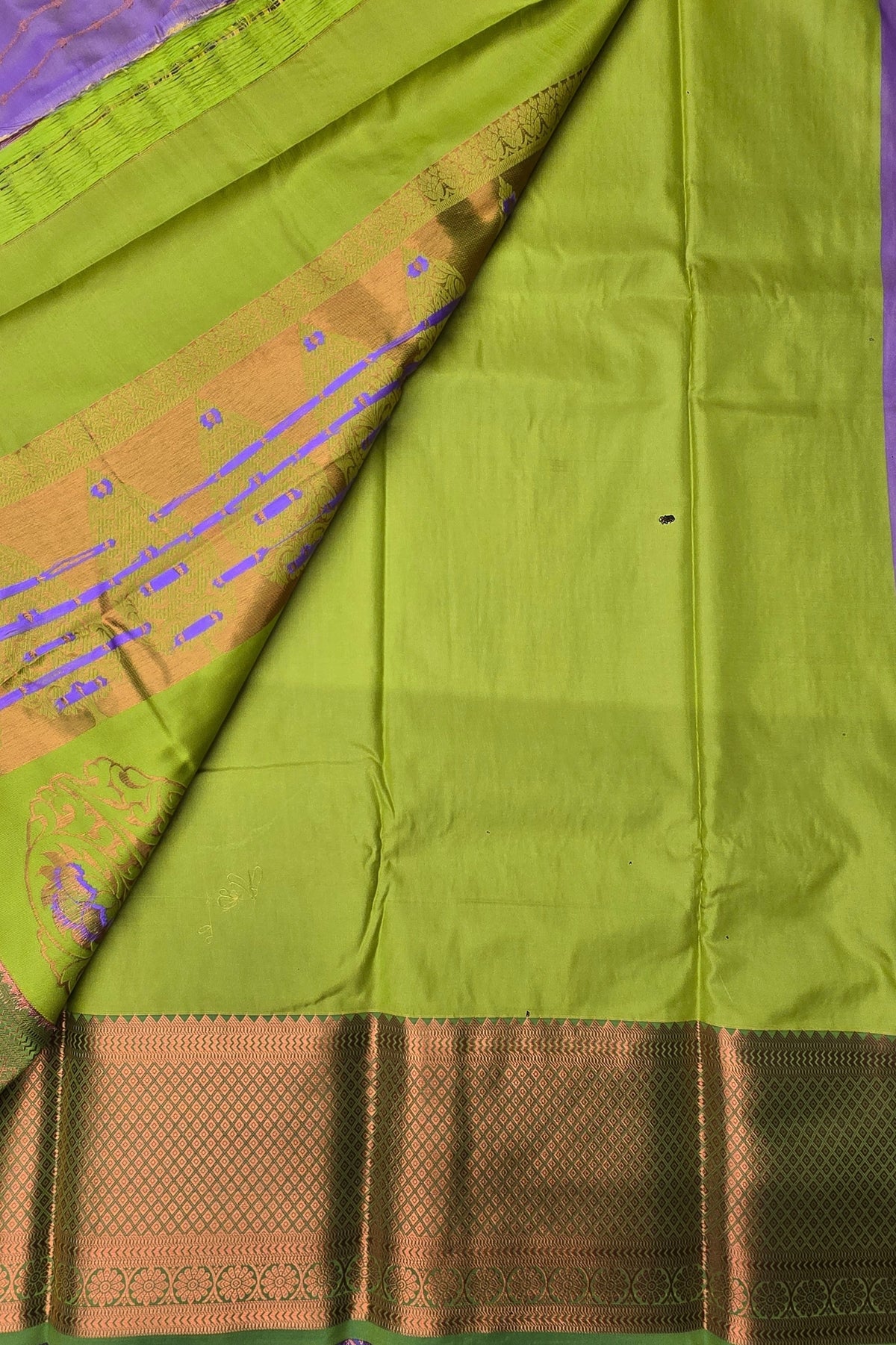 Purple with Apple Green Pallu Semi Silk Saree
