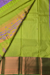 Purple with Apple Green Pallu Semi Silk Saree