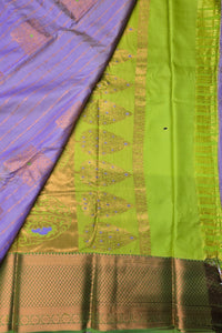 Purple with Apple Green Pallu Semi Silk Saree